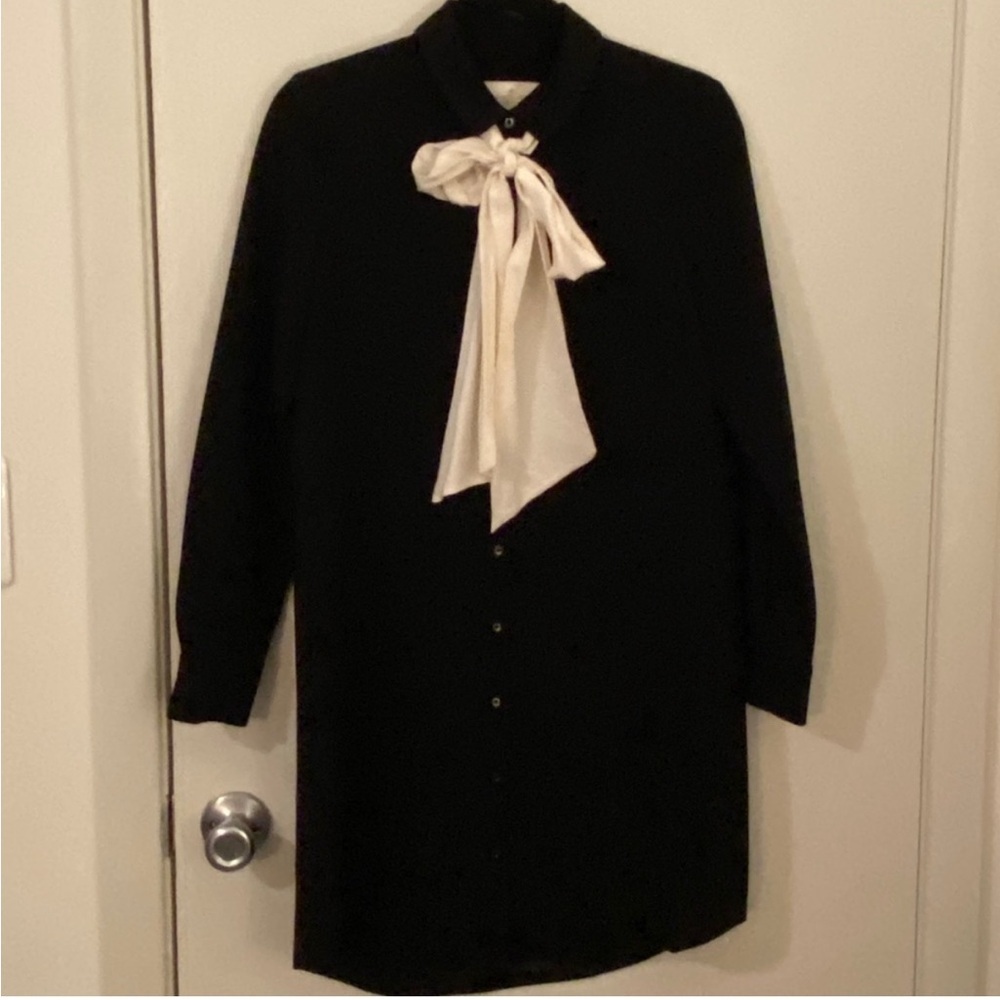 Kate Spade Black Knee Length Shirt Dress s Bow Tie Neck Workwear - Picture 5 of 7